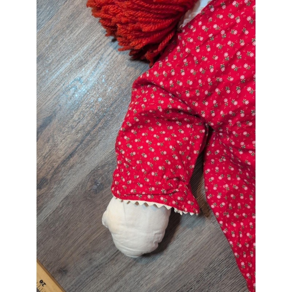 Vintage Raggedy Ann Handmade Rag Doll Red Floral Dress Yarn Hair 36 Inch - Picture 13 of 16
